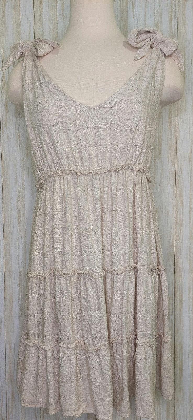Pink Lily Women's Dress~Linen Blend~ Sleeveless~Ruffled~Tie Straps~Size Large