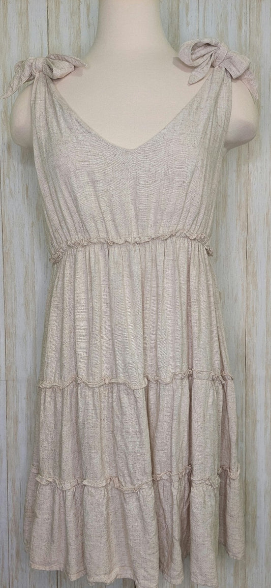 Pink Lily Women's Dress~Linen Blend~ Sleeveless~Ruffled~Tie Straps~Size Large
