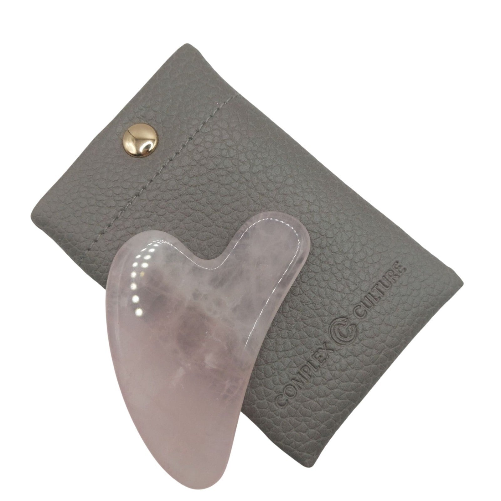 Rose Quartz Gua Sha Sculpting Stone With Textured Gray Pouch By Complex Culture