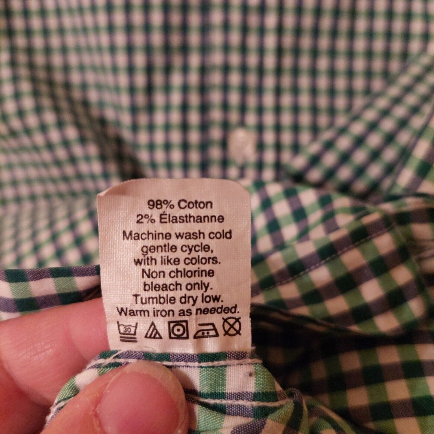 J Crew Shirt Mens XL Green Blue Gingham Plaid Flex Button Up