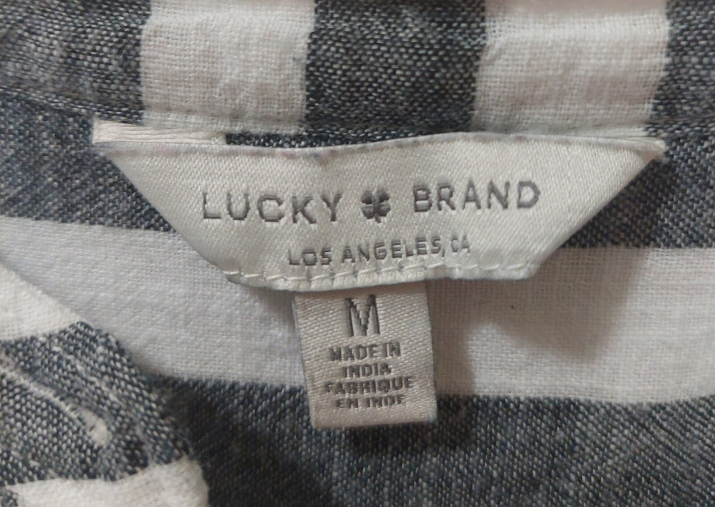 Lucky Brand Top Womens Med. Gray Striped Button Up Roll Tab Long Sleeve