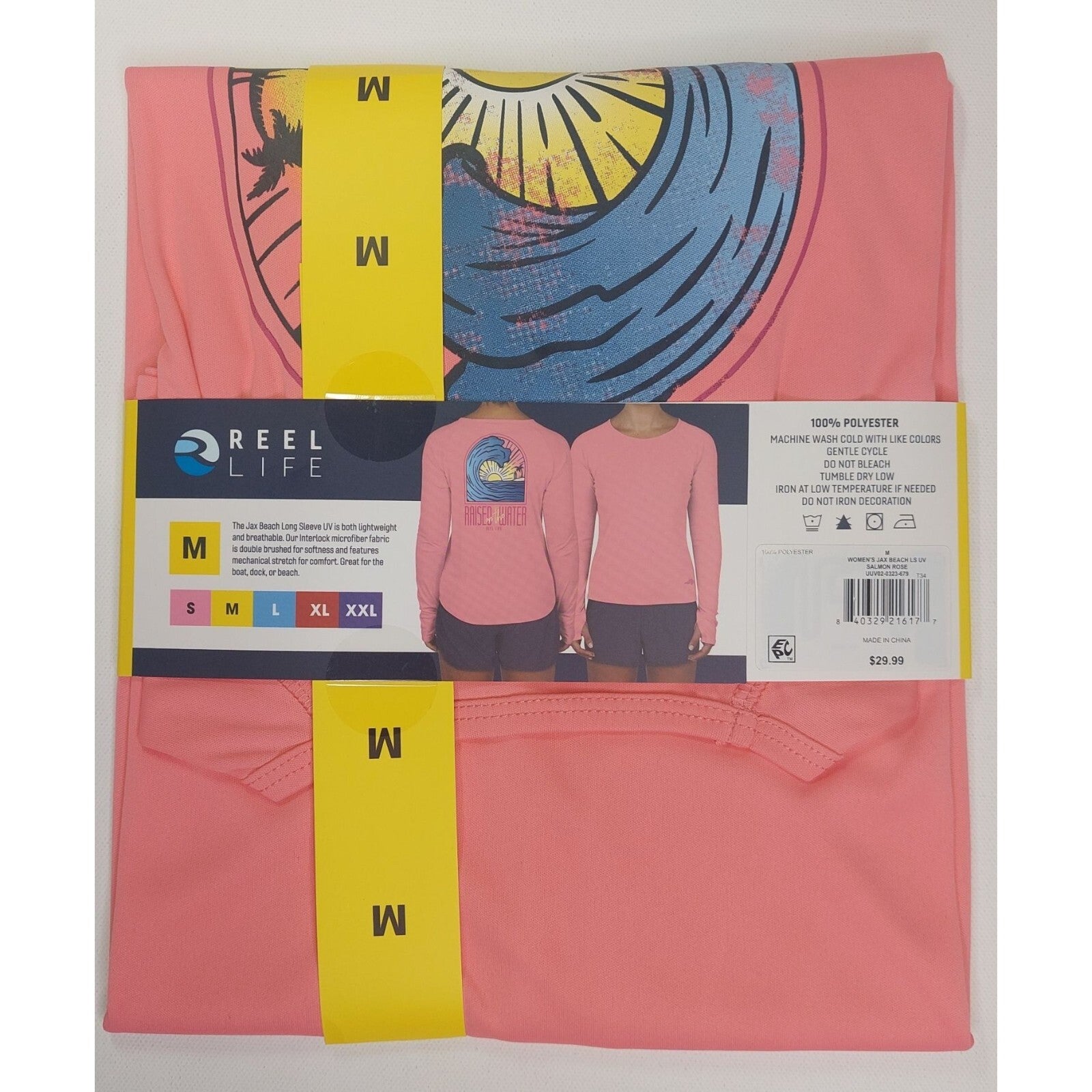 Reel Life Womens Jax Beach Long Sleeve UV Shirt "Raised By Water" M Salmon Rose