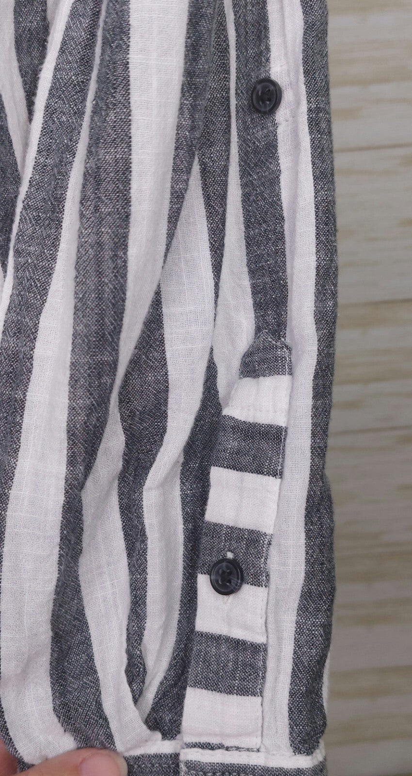 Lucky Brand Top Womens Med. Gray Striped Button Up Roll Tab Long Sleeve