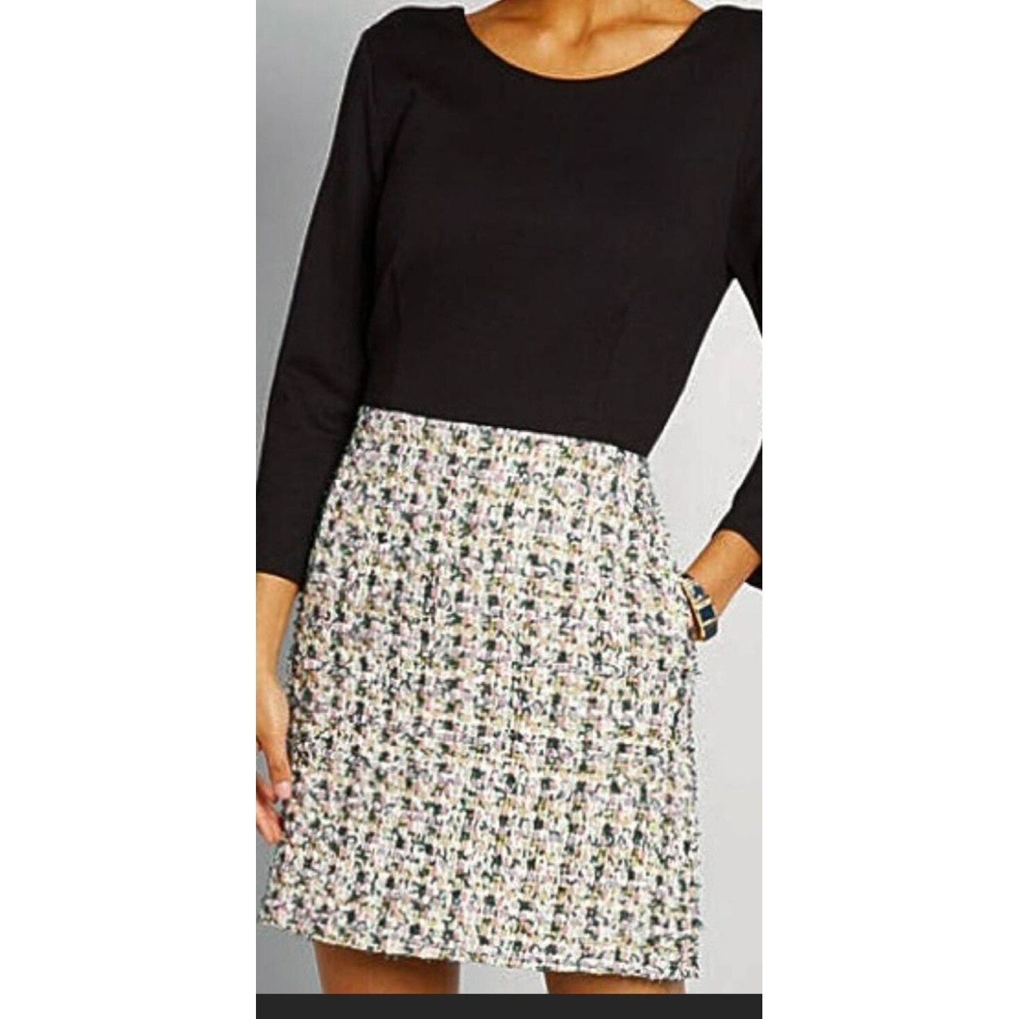 Hutch Anthropologie Women's Tweed Absolute Intrigue Dress 3/4 Sleeve Size 2