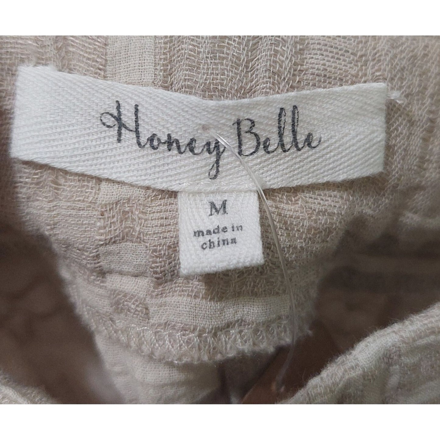 Honey Belle Women's Plaid Off-Shoulder Top Size Medium Beige Summer