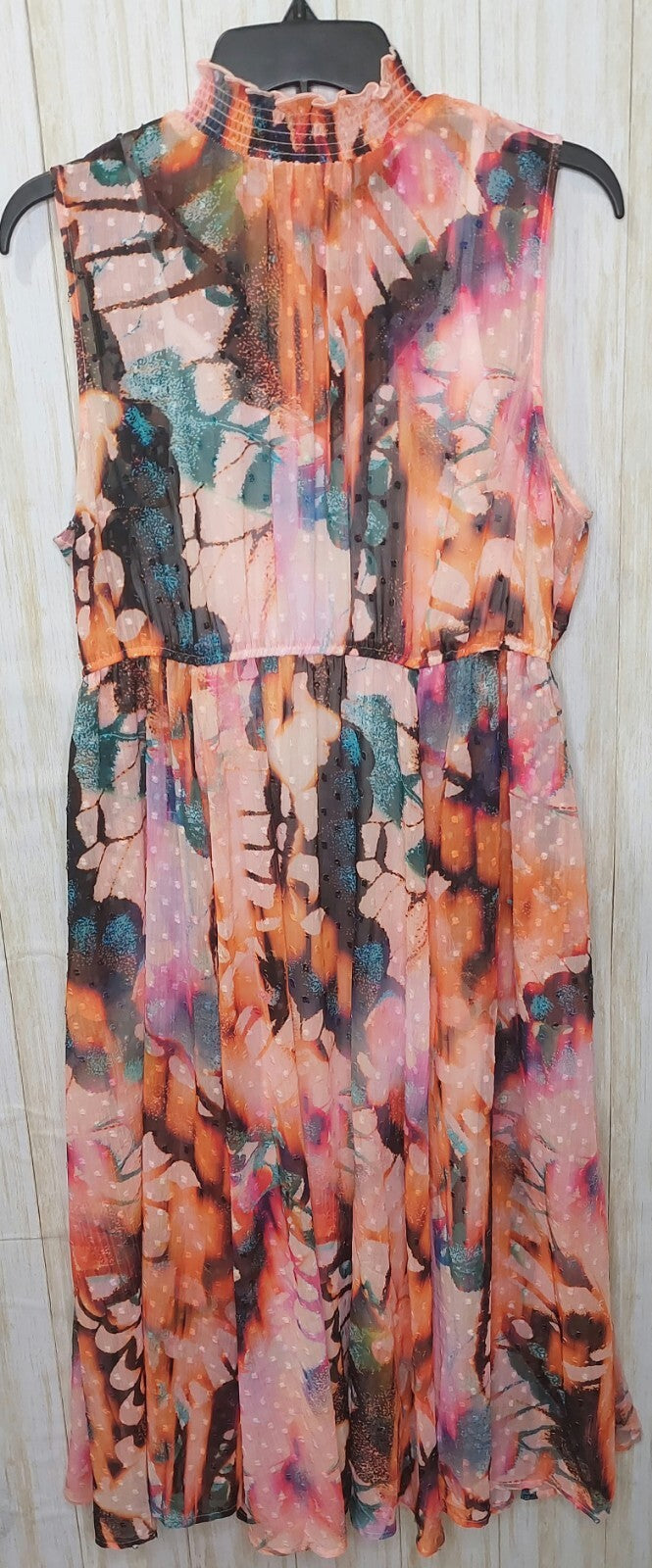 Torrid Midi Dress Clip Dot Smocked Mock Hi Neck Floral Size 0~12~Large Butterfly