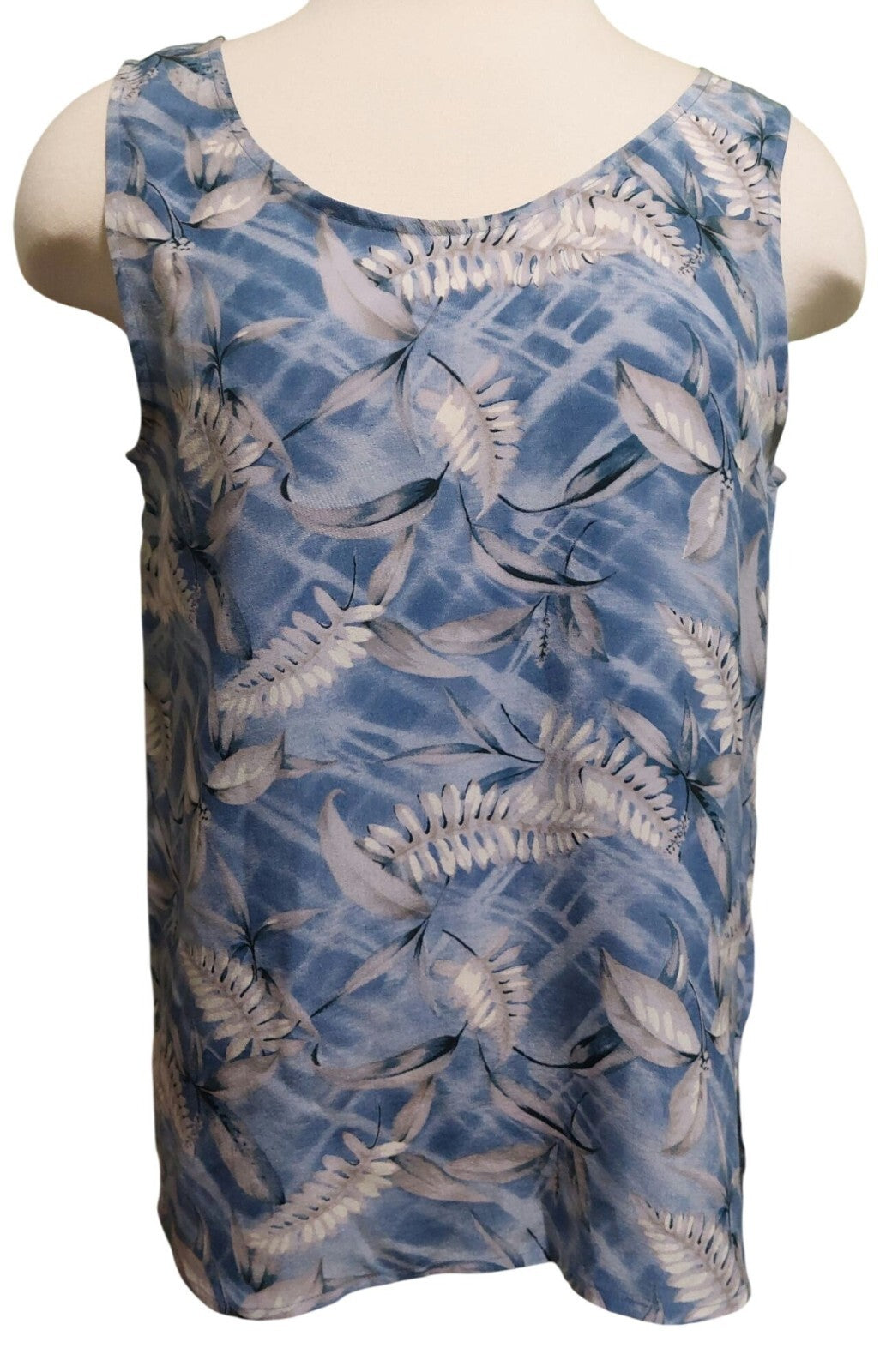Robbie Bee Womens Blue Sleeveless Floral Print Silk Tank Top Medium~Lightweight