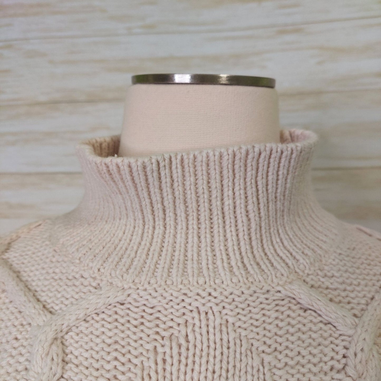 Vintage Mixed Blues Mock Neck Ivory Cable Knit Sweater Medium~80's~Heavy/Thick