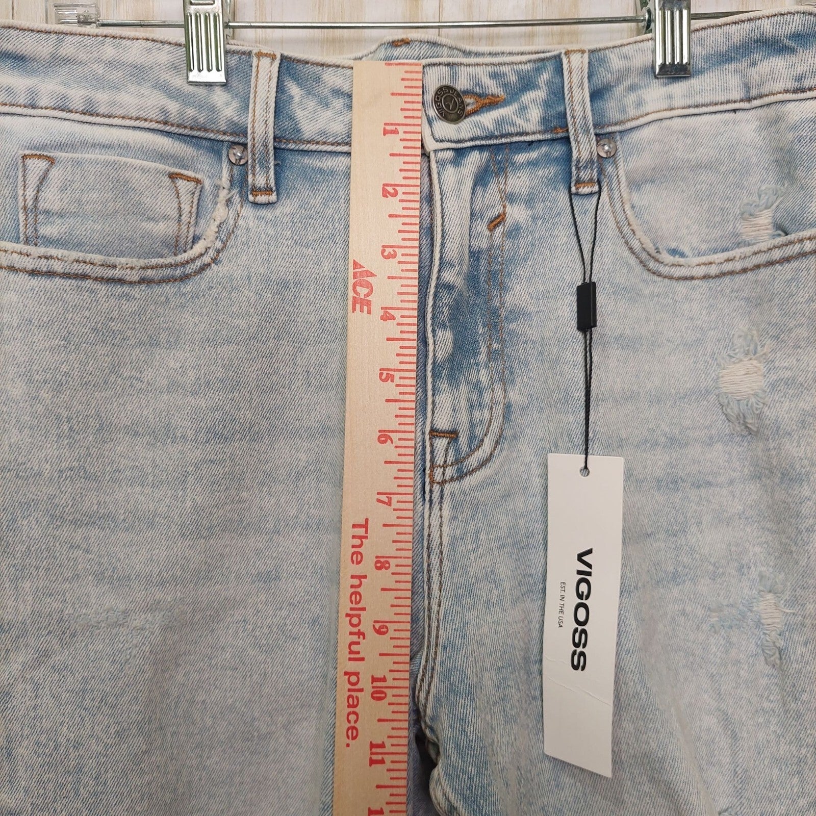 Vigoss Women's Stevie Crop Straight Jeans Light Wash~Distressed~Stretch~ Size 28