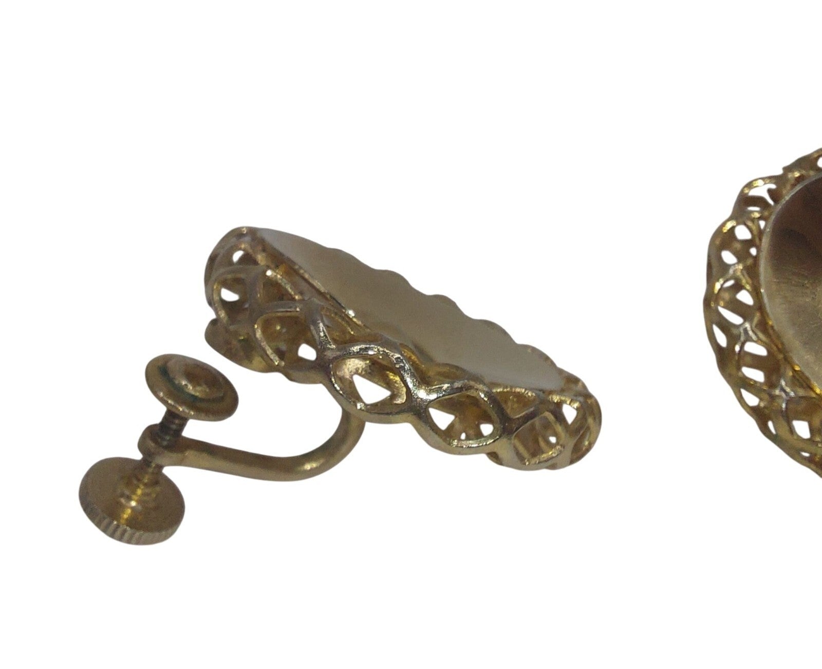 Vintage Gold-Tone Spiral Screw Back Earrings With Lattice Edge