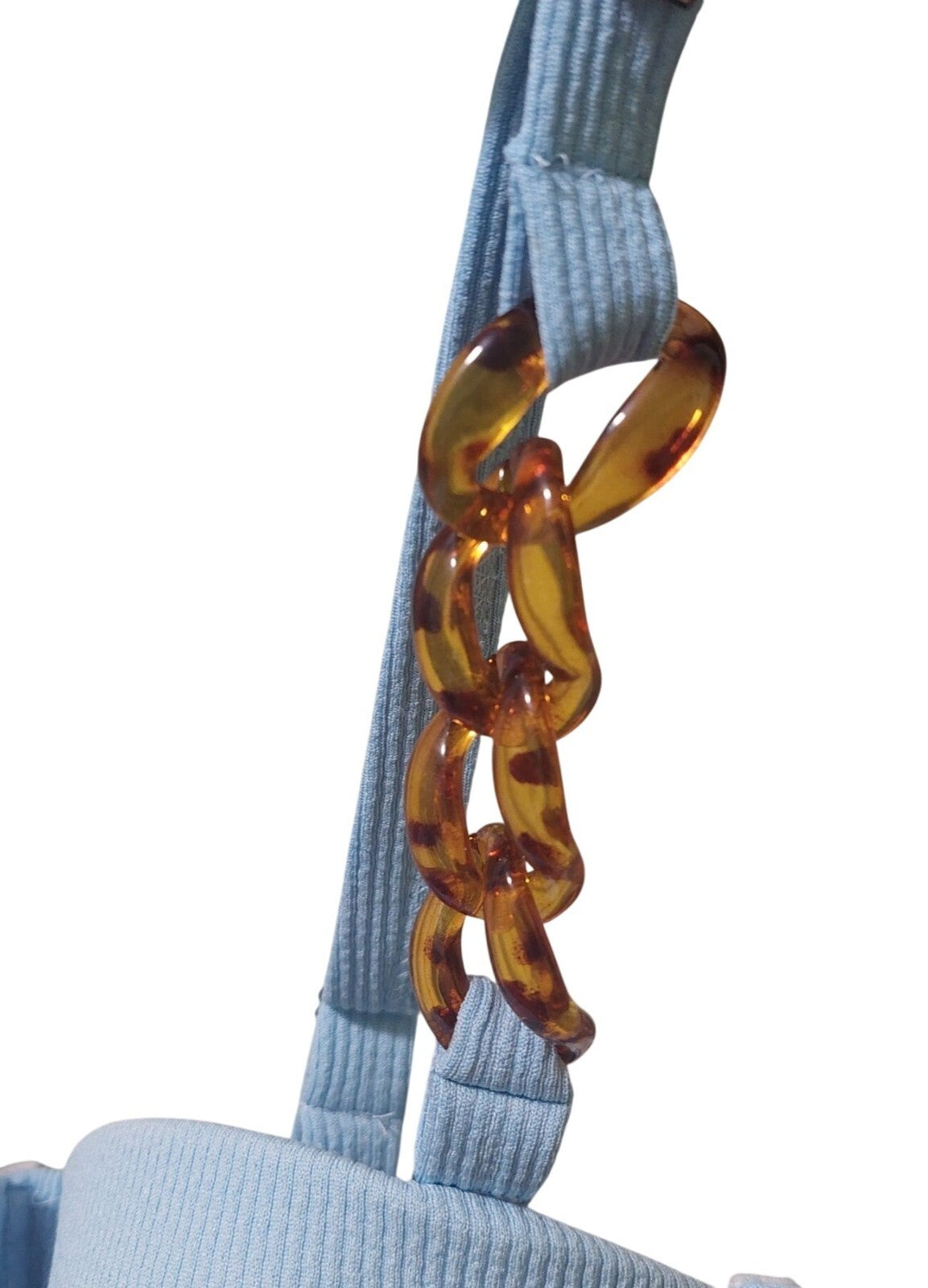 NWT Commense Light Blue Ribbed Cutout One-Piece~Swimsuit~Chain Straps~Tie Waist