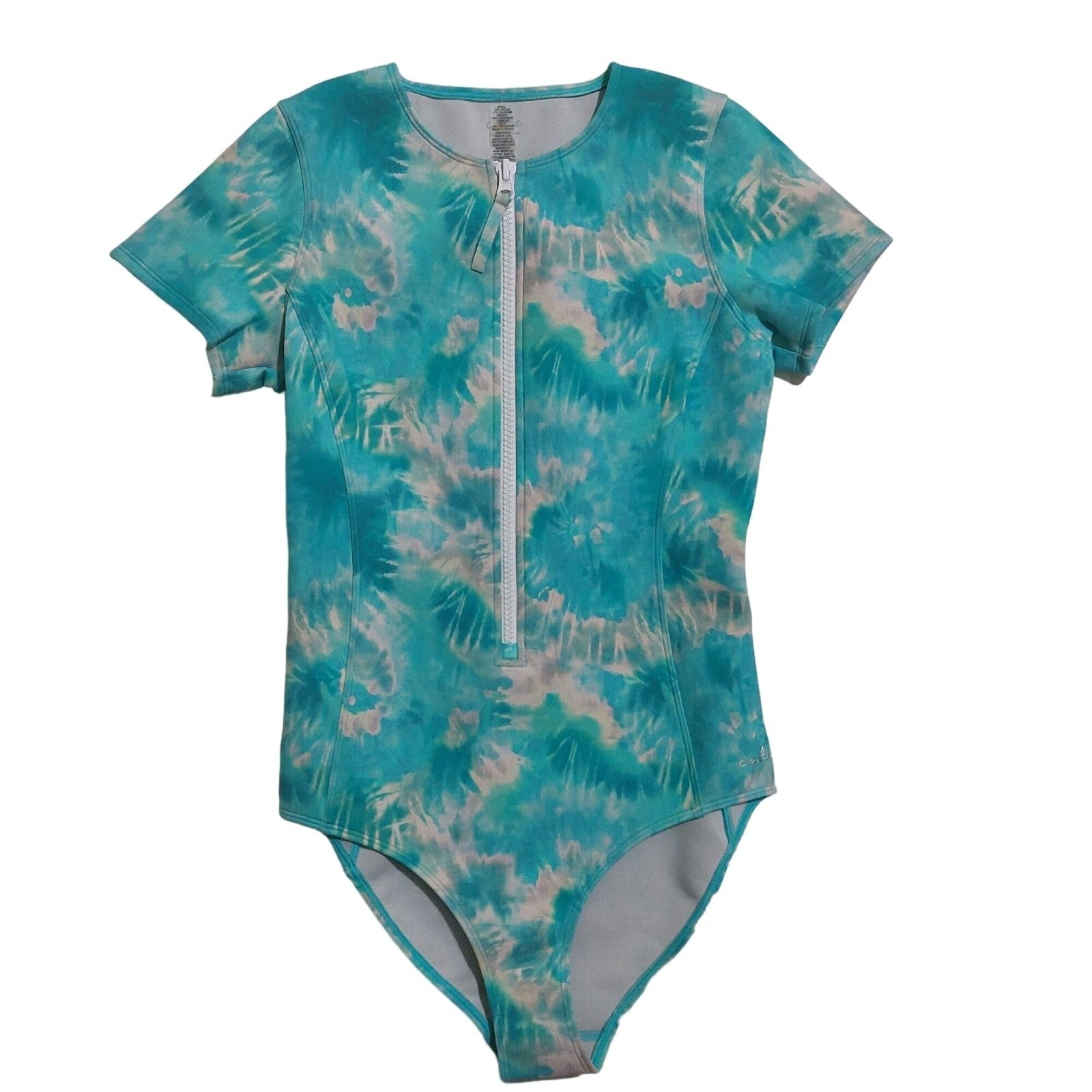 Calme Womens Neoprene Zip Front One Piece Blue Swim/Snorkel/Scuba Suit Small