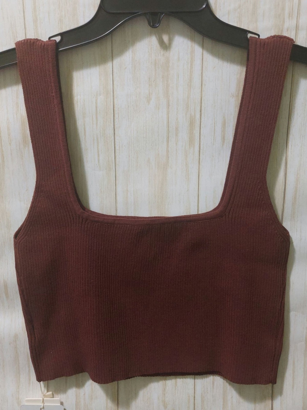 NWT Commesne Women's XL Brown Ribbed Crop Tank Top Very Stretchy