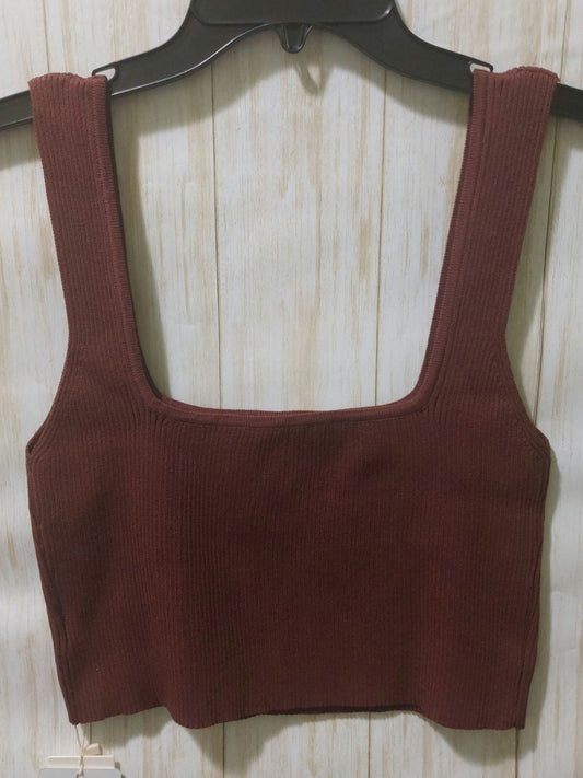 NWT Commesne Women's XL Brown Ribbed Crop Tank Top Very Stretchy