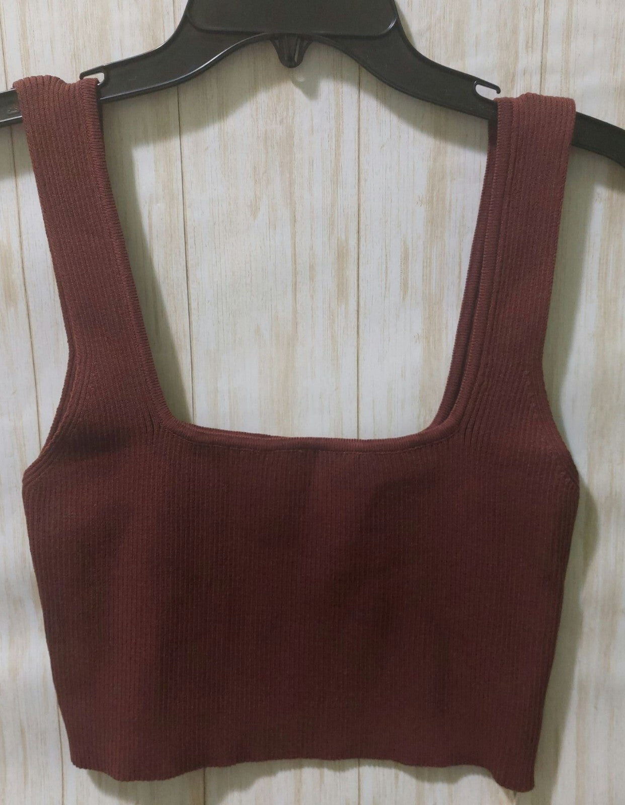 NWT Commesne Women's XL Brown Ribbed Crop Tank Top Very Stretchy