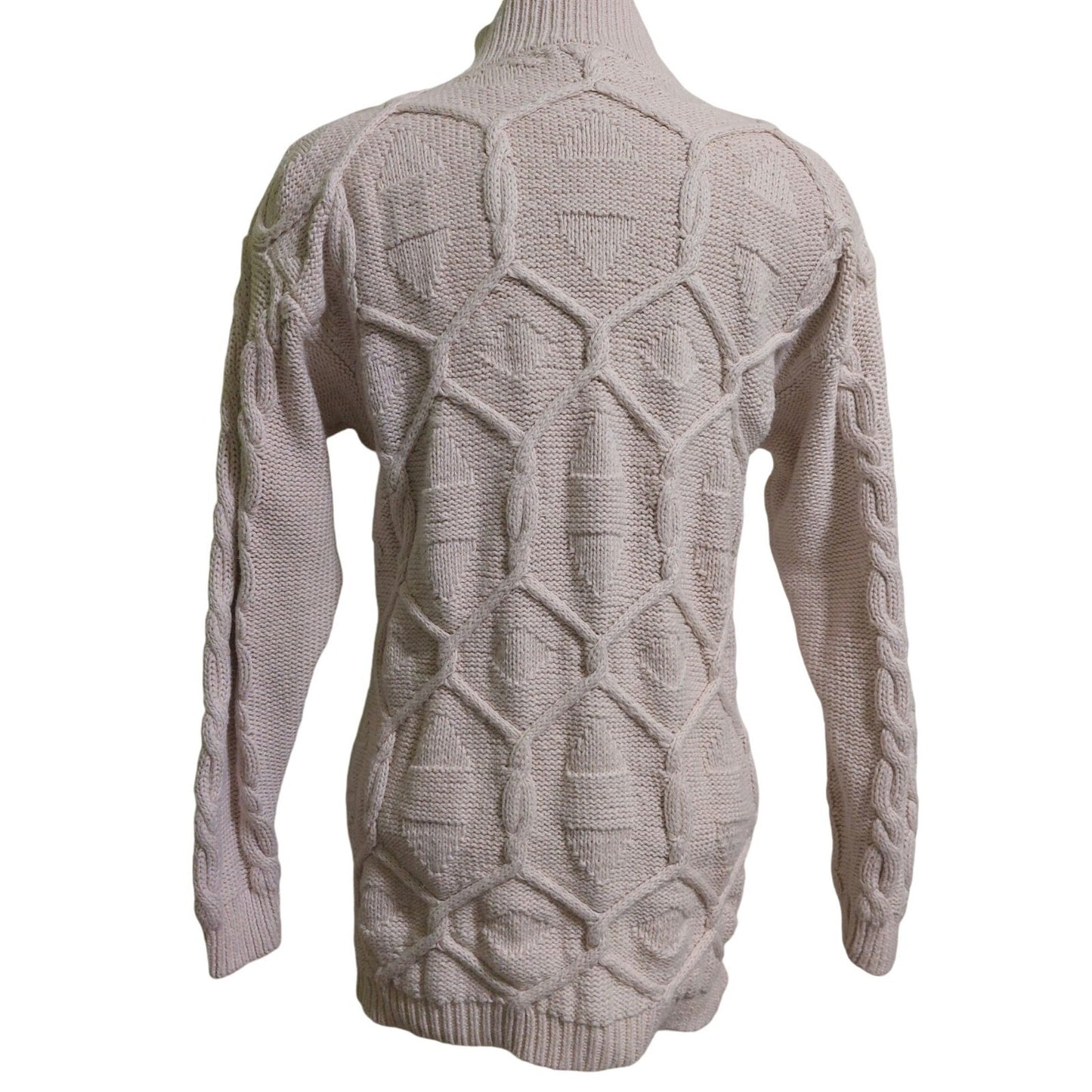 Vintage Mixed Blues Mock Neck Ivory Cable Knit Sweater Medium~80's~Heavy/Thick