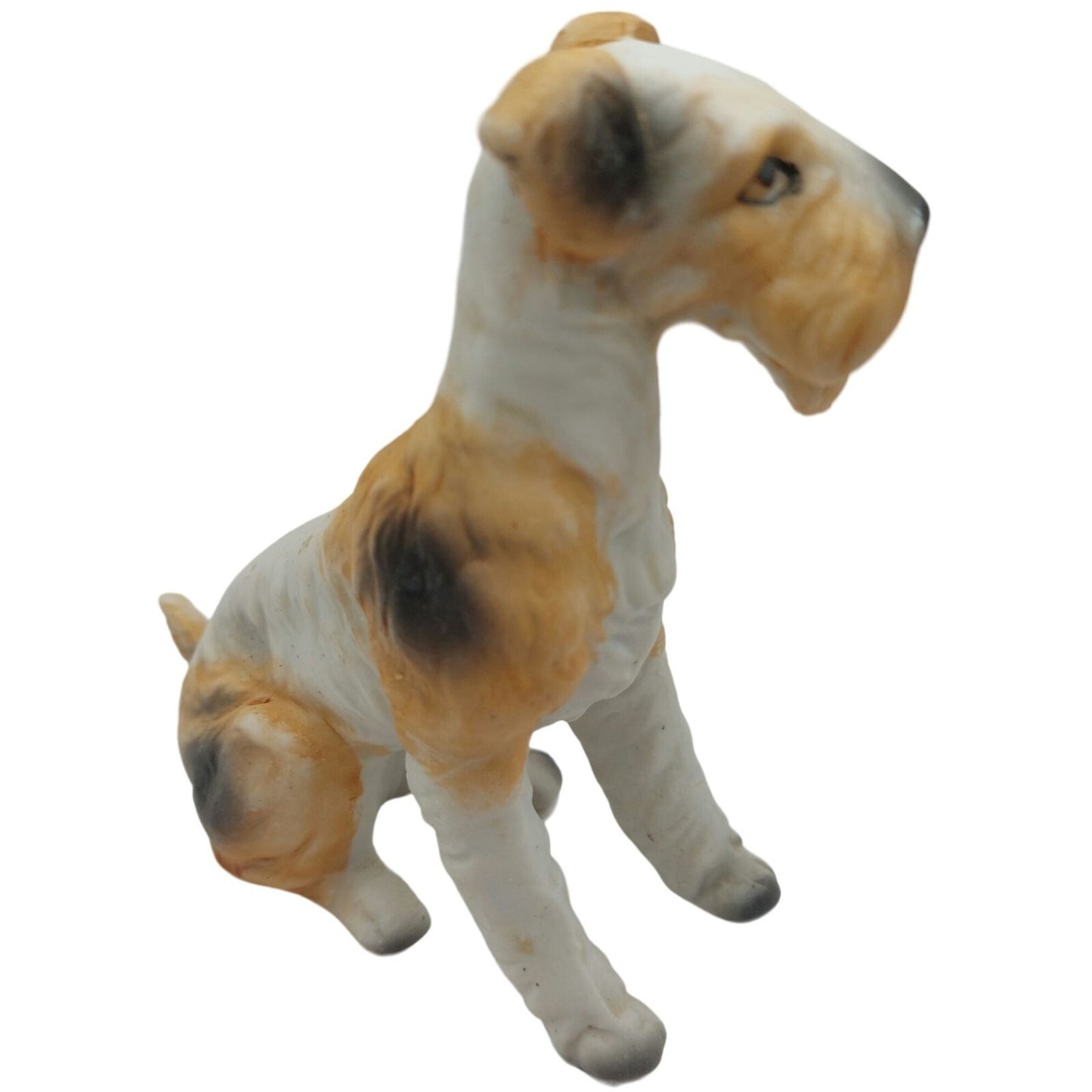 Vintage Porcelain Wire Haired Terrier Dog Figurine 4" Hand-Painted Made In Korea