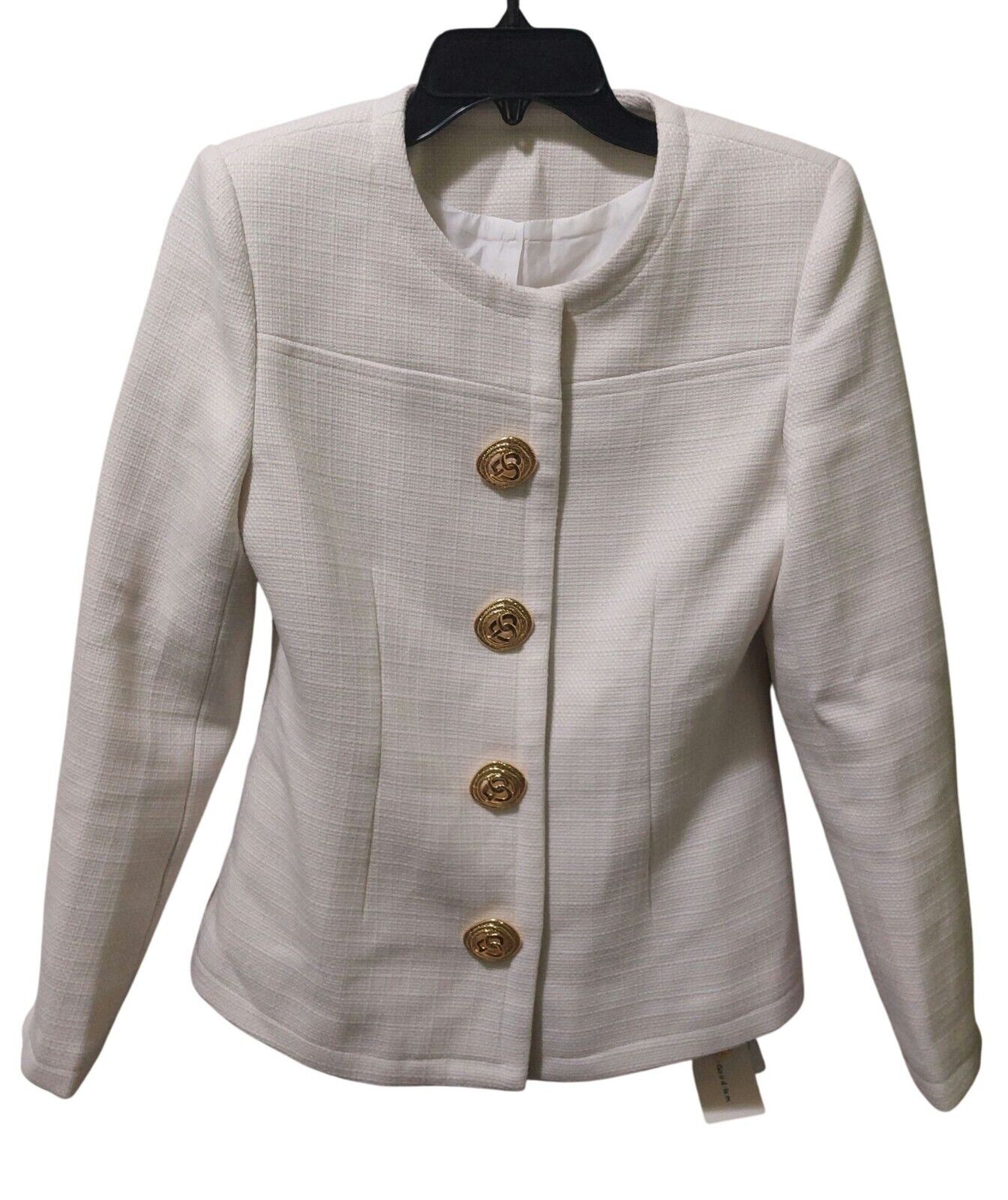 NWT Commense Women's Medium White Textured Blazer Gold Buttons~Shoulder Pads