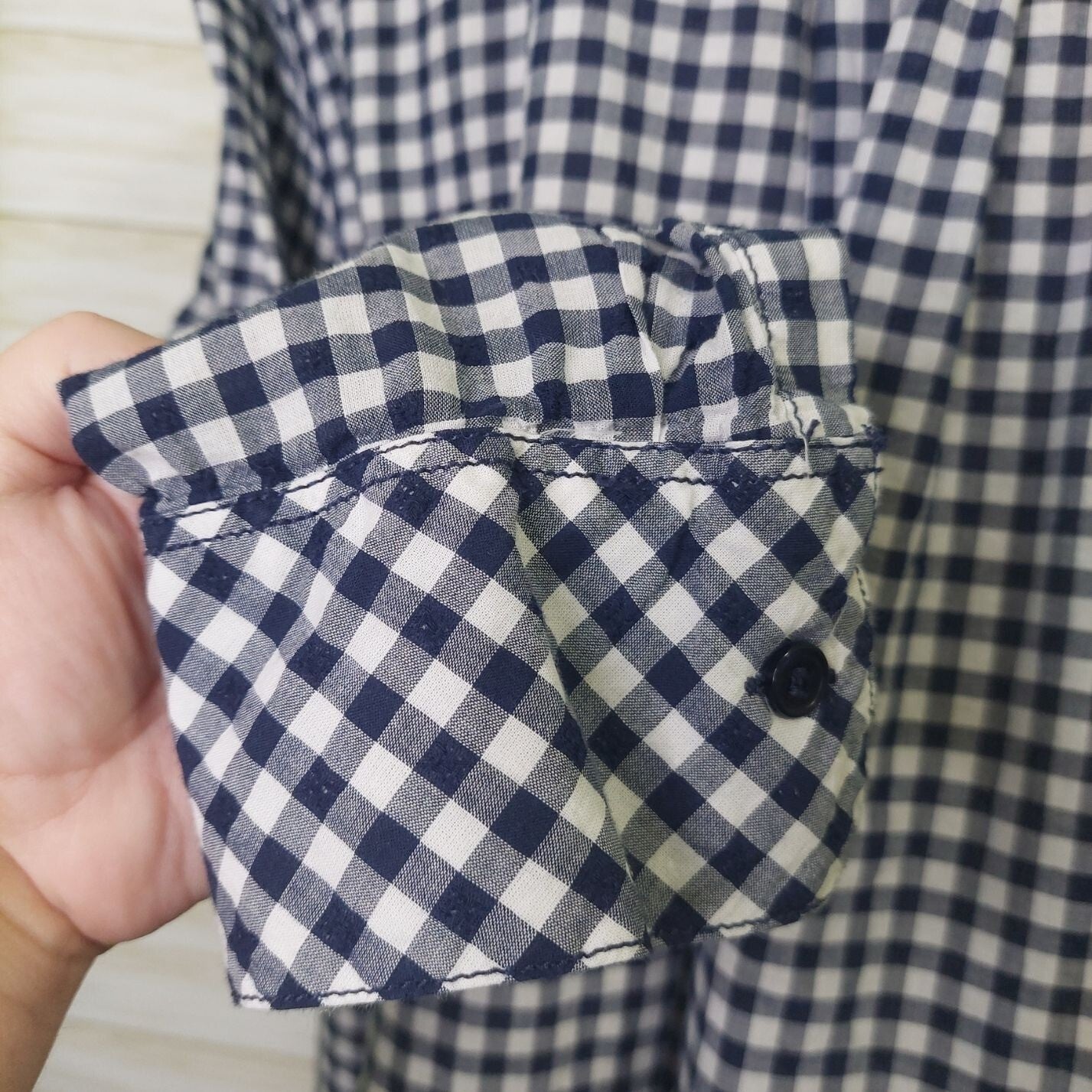 Lane Bryant Womens Blue & White Plaid Button-Up Shirt 24W Long Sleeve Cotton