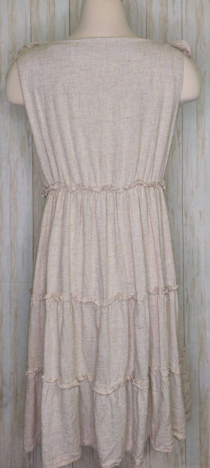 Pink Lily Women's Dress~Linen Blend~ Sleeveless~Ruffled~Tie Straps~Size Large