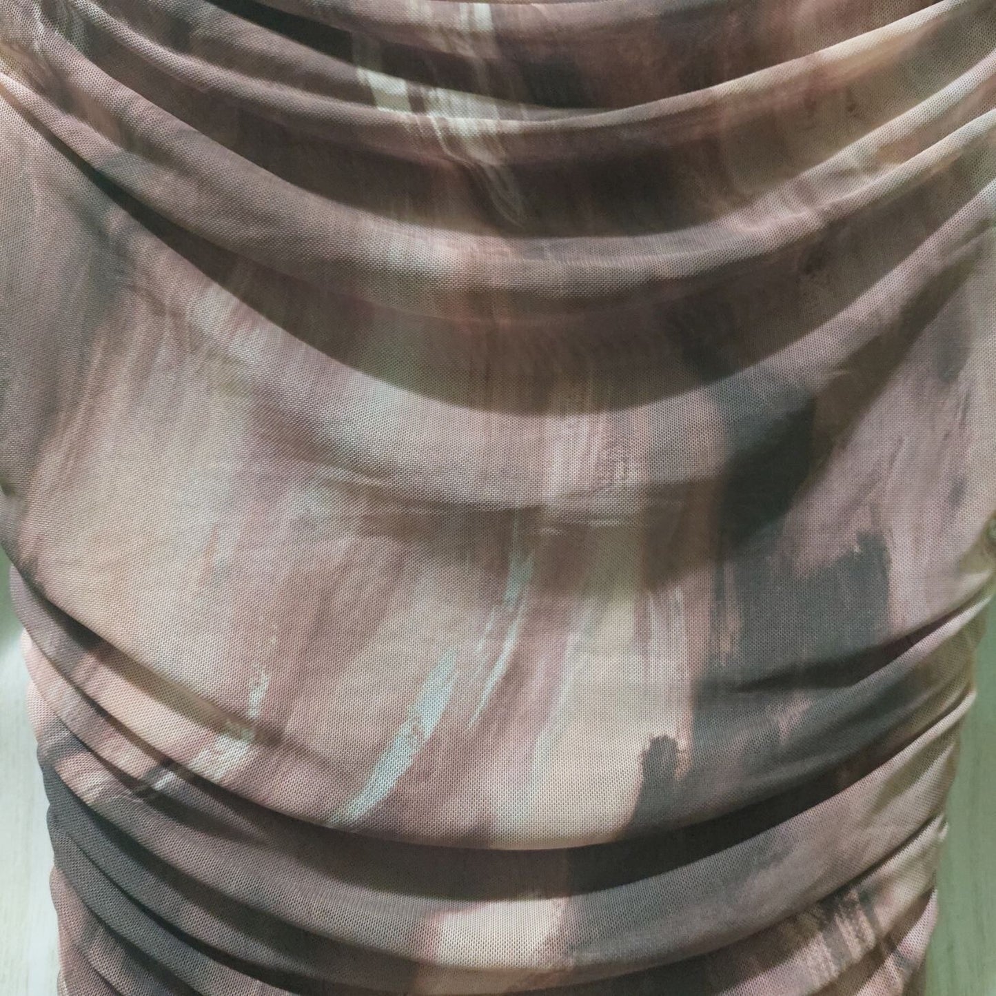 NWT Commense Women's Pink/Mauve Long Sleeve Ruched Mesh Dress W/ Rosette's Large