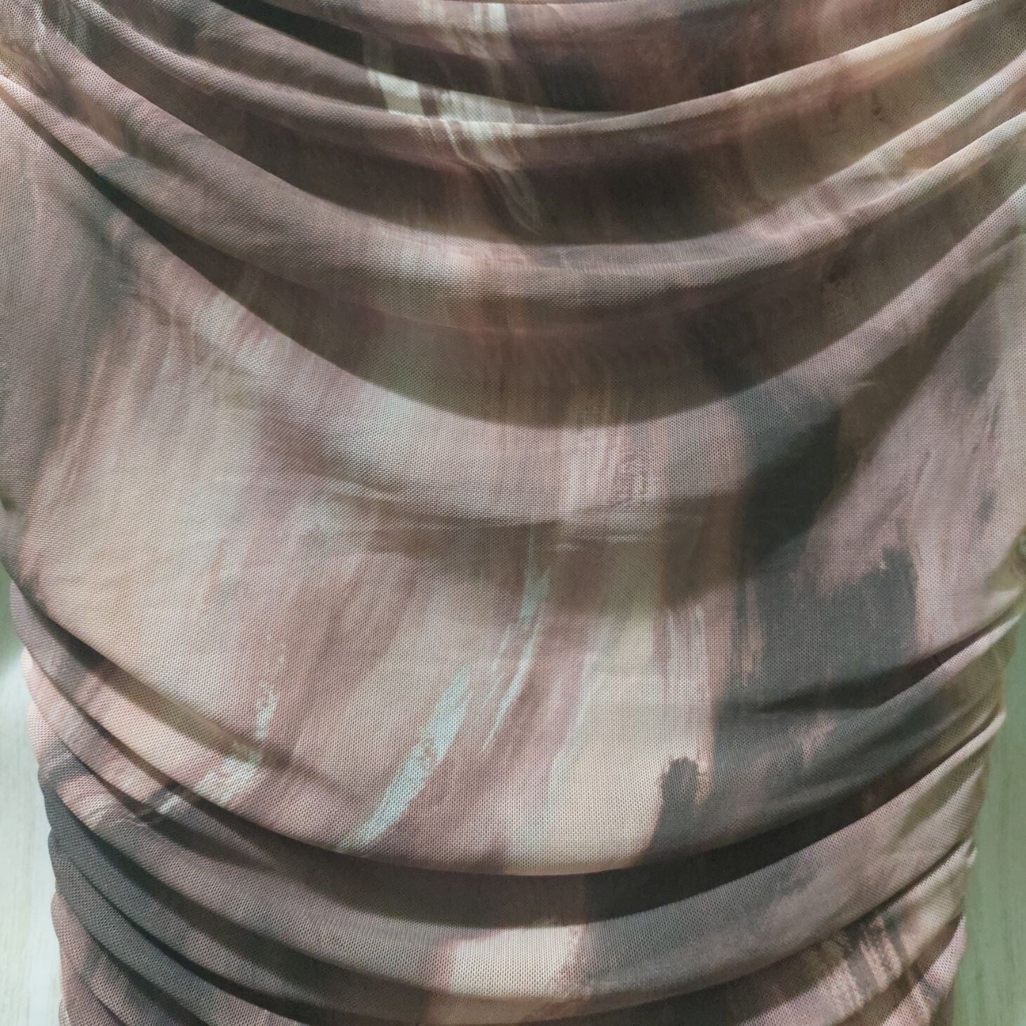 NWT Commense Women's Pink/Mauve Long Sleeve Ruched Mesh Dress W/ Rosette's Large