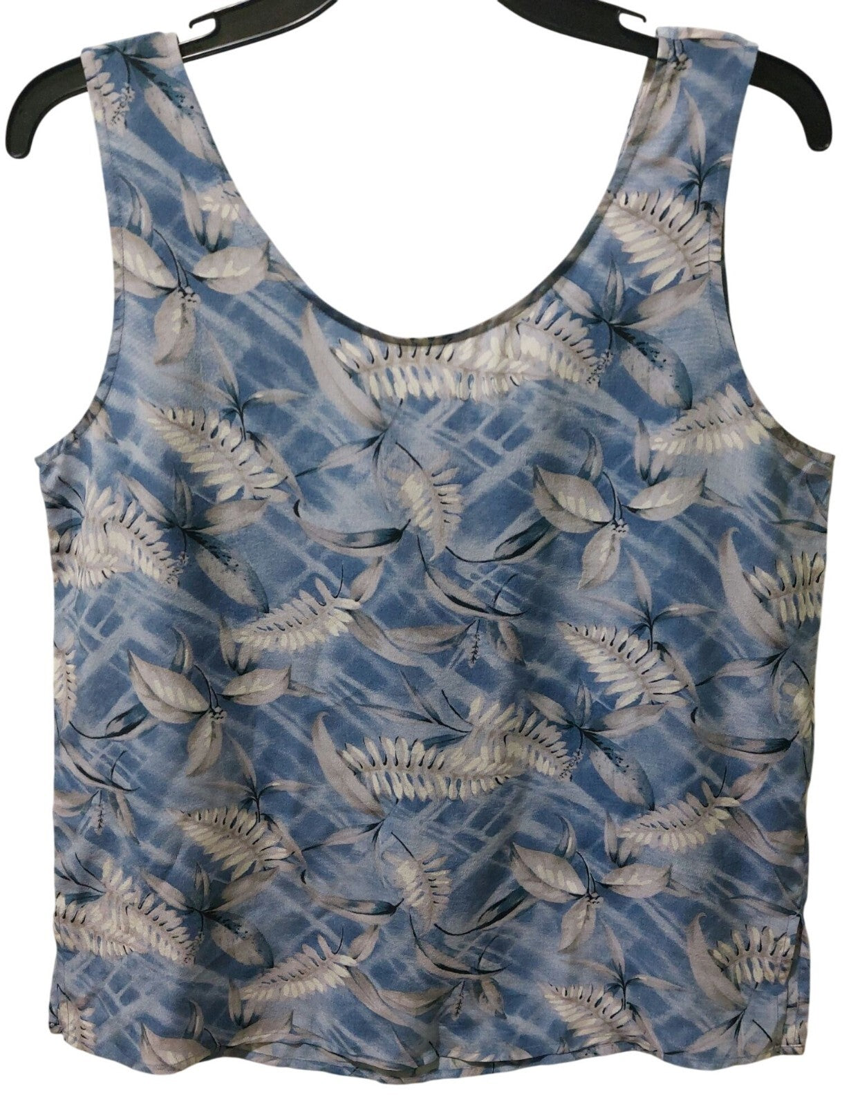 Robbie Bee Womens Blue Sleeveless Floral Print Silk Tank Top Medium~Lightweight