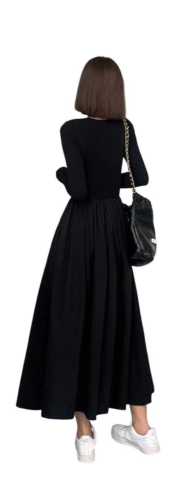 NWT Commense Black Long Sleeve Maxi Dress W/Pockets Size Medium