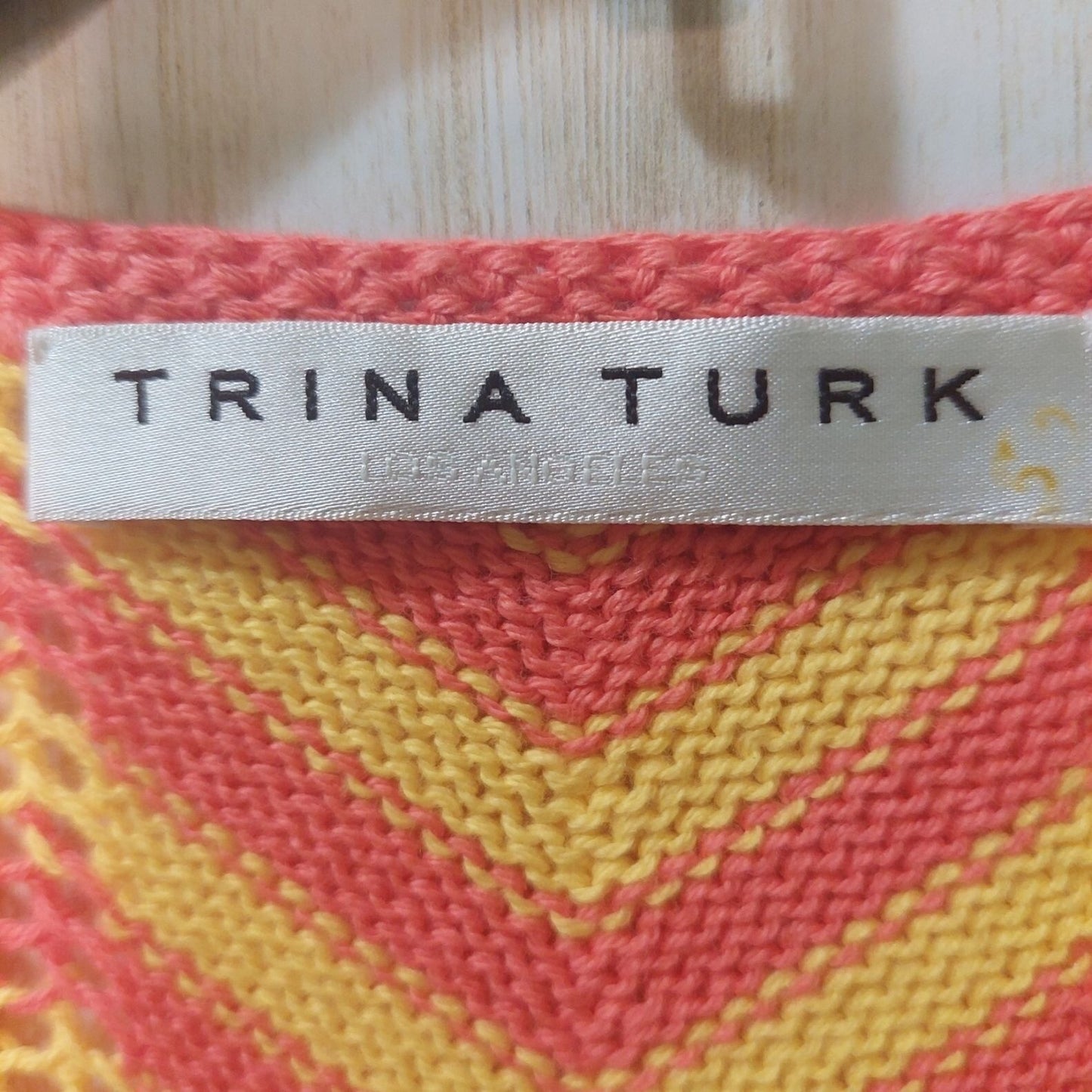 Trina Turk Zigzag Knit Tank Top - Coral Pink & Yellow Chevron Stripes Sleeveless