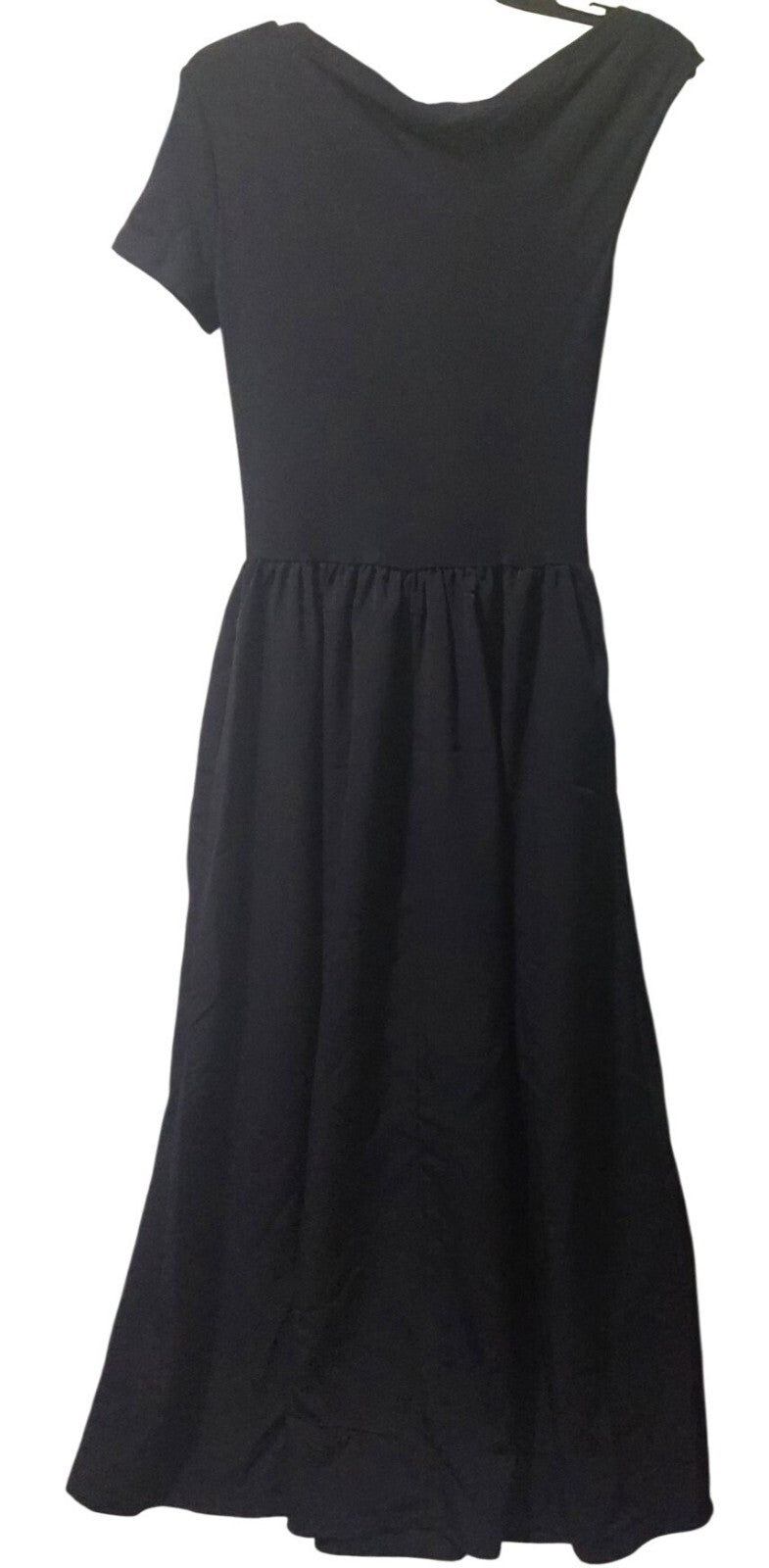 NWT Commense Black Maxi Dress Short Sleeves Size Medium~Stretch Top~Pockets