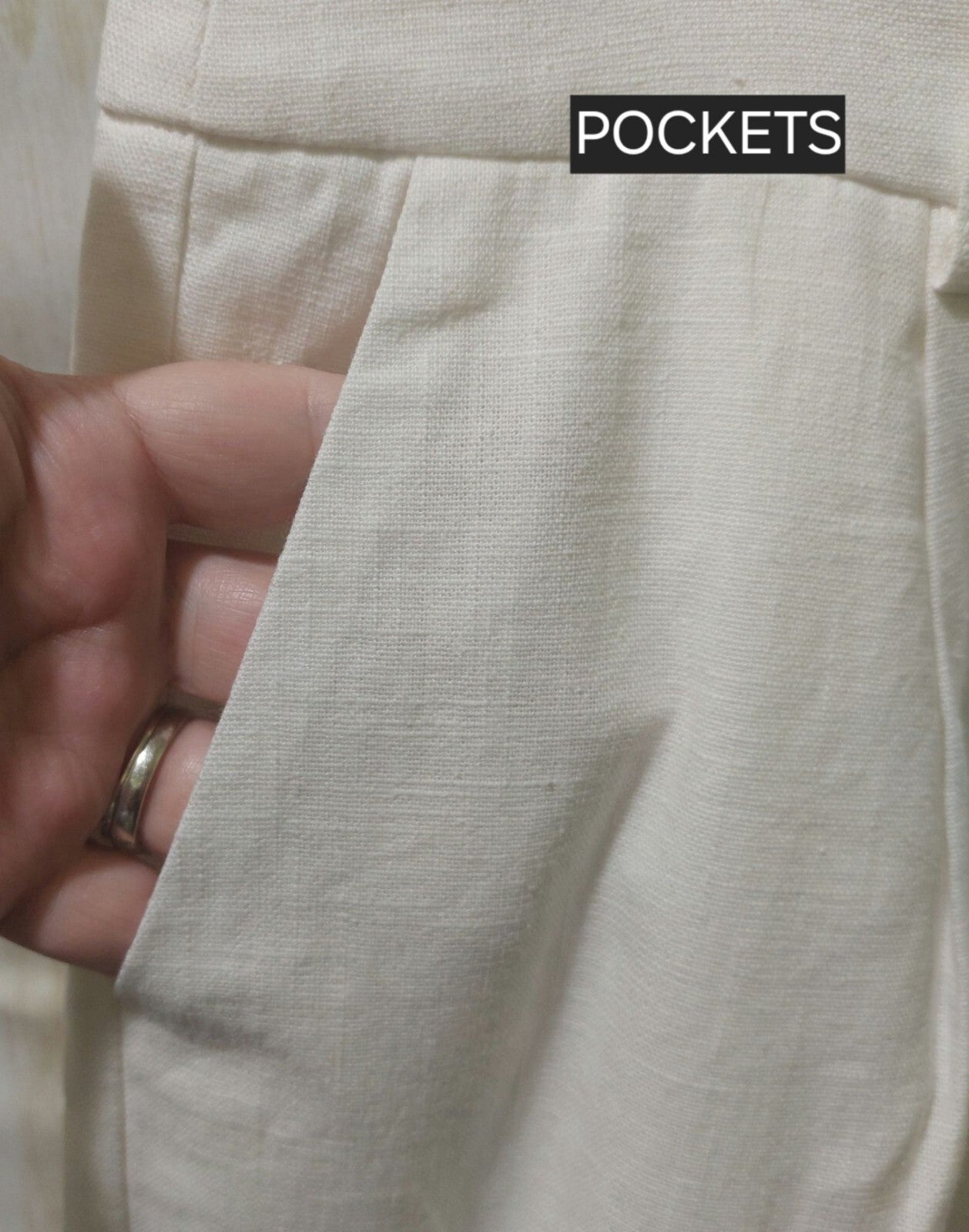 NWT Commense Womens White Linen-Blend Wide Leg Pants Small~Pockets~Spring~Summer