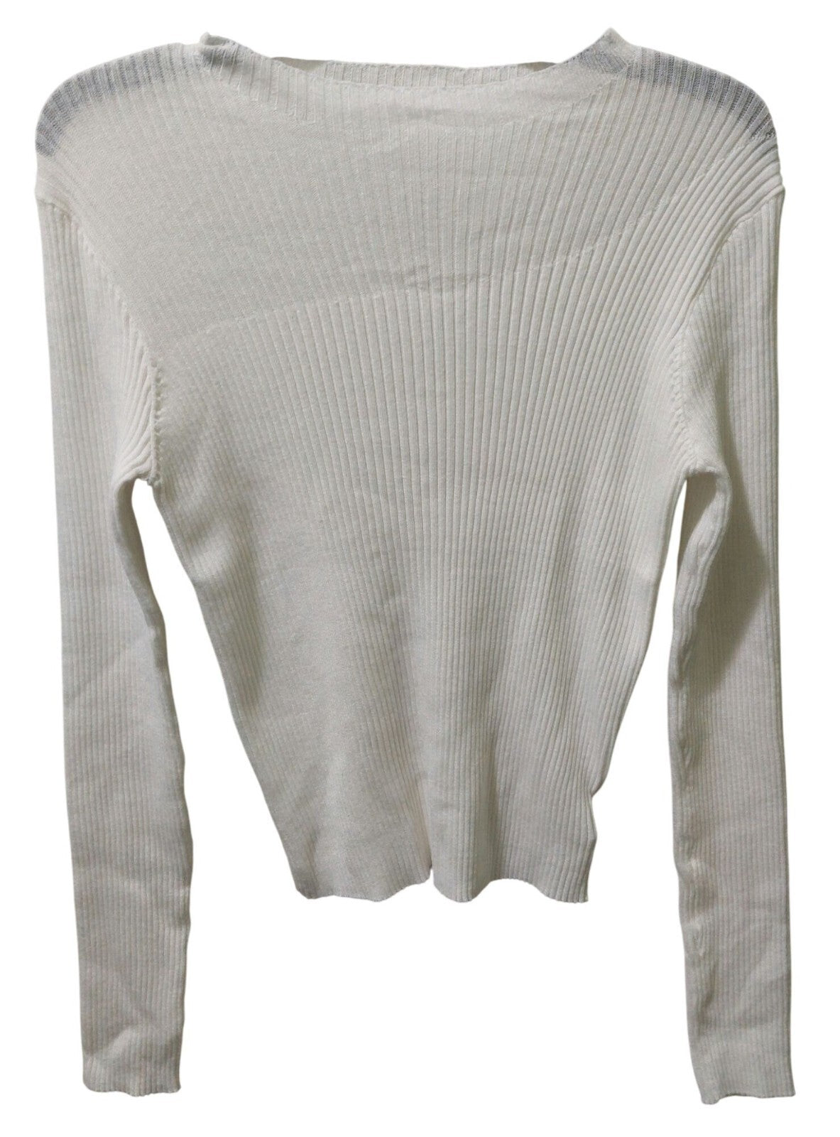 NWT Commense XL Womens White Ribbed Long Sleeve Sheer Panel Knit Top~SOFT