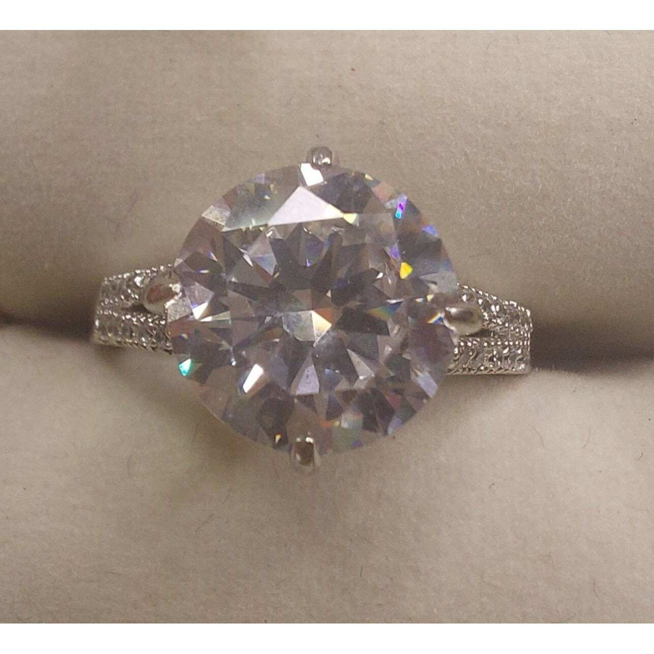 Stauer 925 Silver Ring With Large Round-Cut Clear Stone Engagement Accent