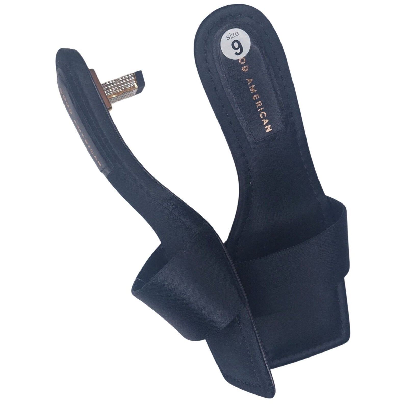 Good American Kickstand Slide Sandal Black Embellished Heel Size 9 NWOB