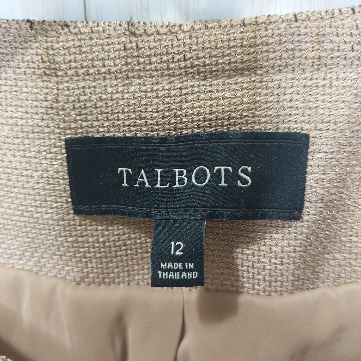 Talbots Women's Beige Metallic Thread Linen Blend Blazer Size 12 Chic~Classy