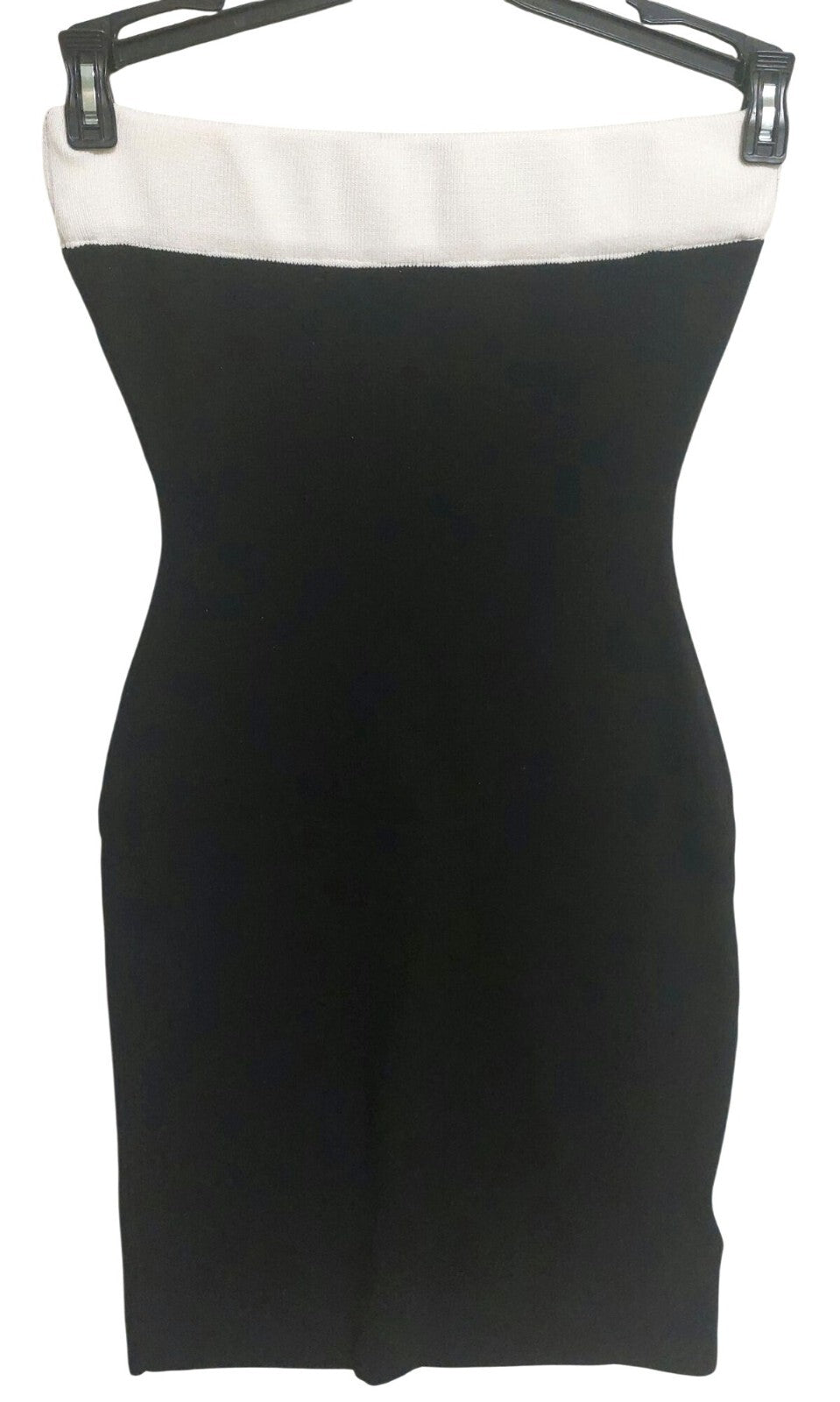 NWT Commense Black & White Knit Strapless Bodycon Mini Dress Size XS~Stretch