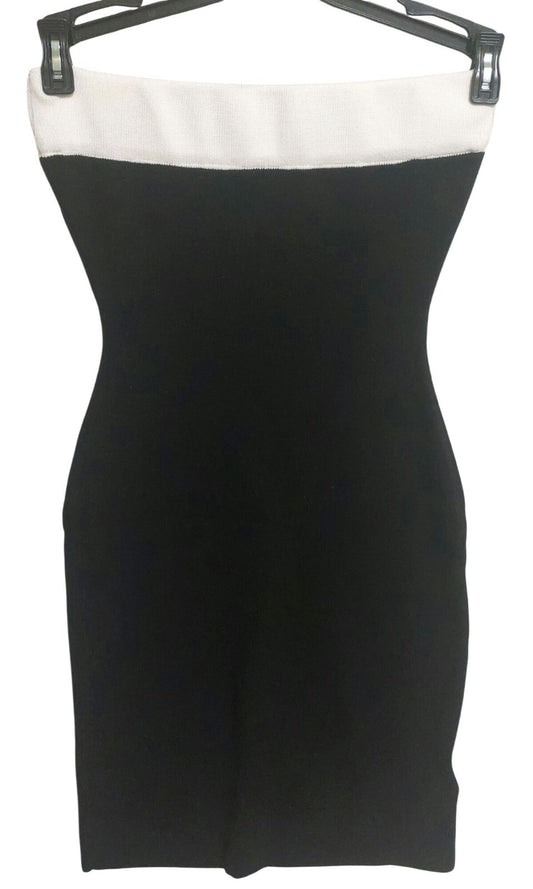 NWT Commense Black & White Knit Strapless Bodycon Mini Dress Size XS~Stretch