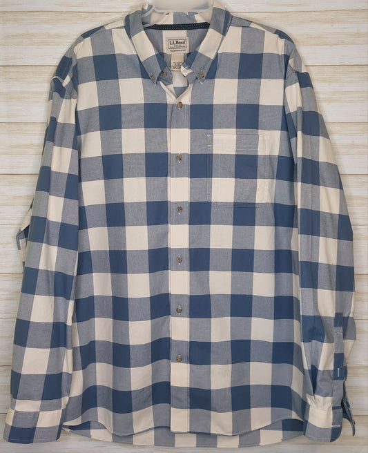 L.L. Bean Men's Blue/White Button Up Long Sleeve Gingham Shirt Sz XL 100% Cotton