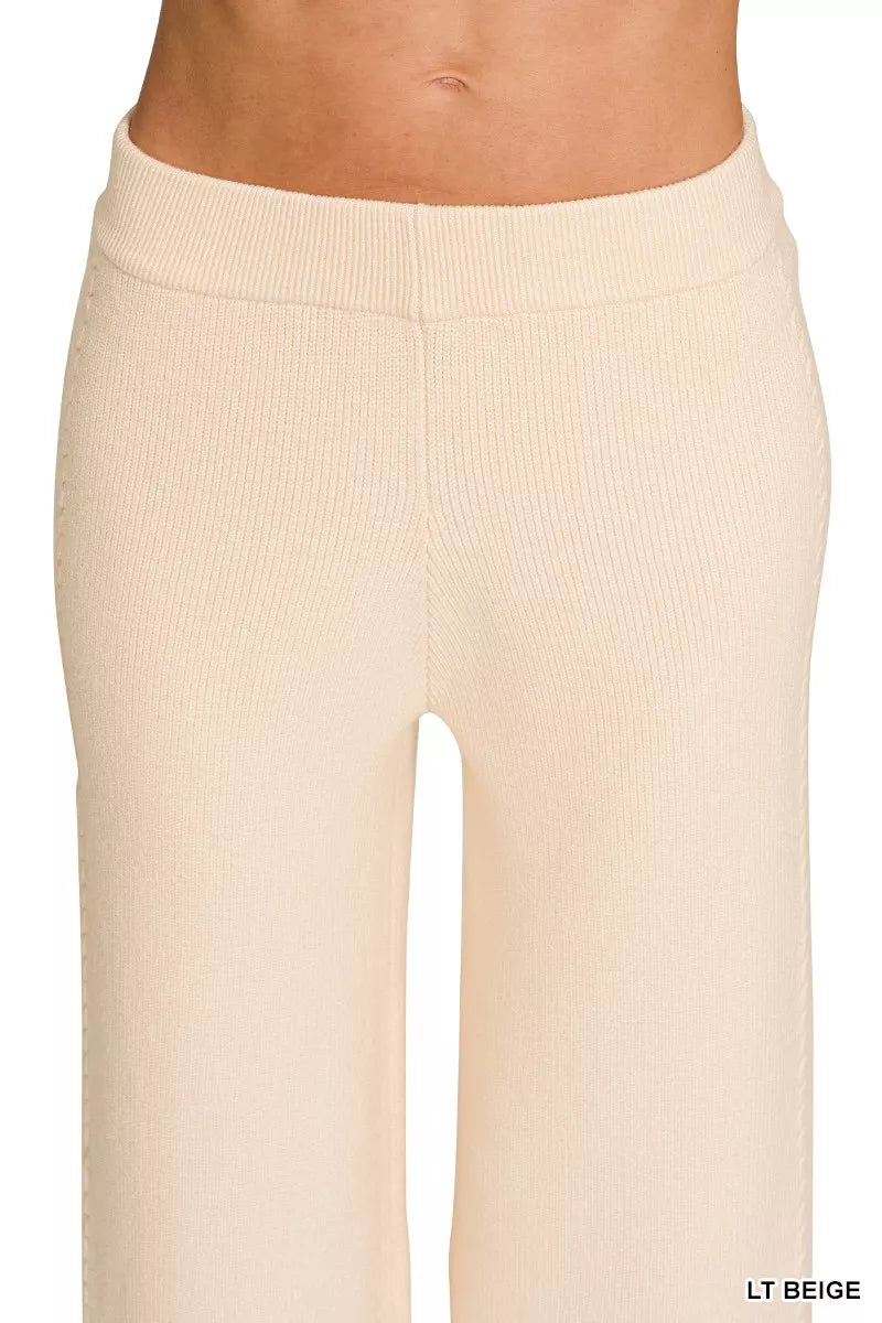 Light Beige Viscose Round Neck Top & Pants Set by Zenana