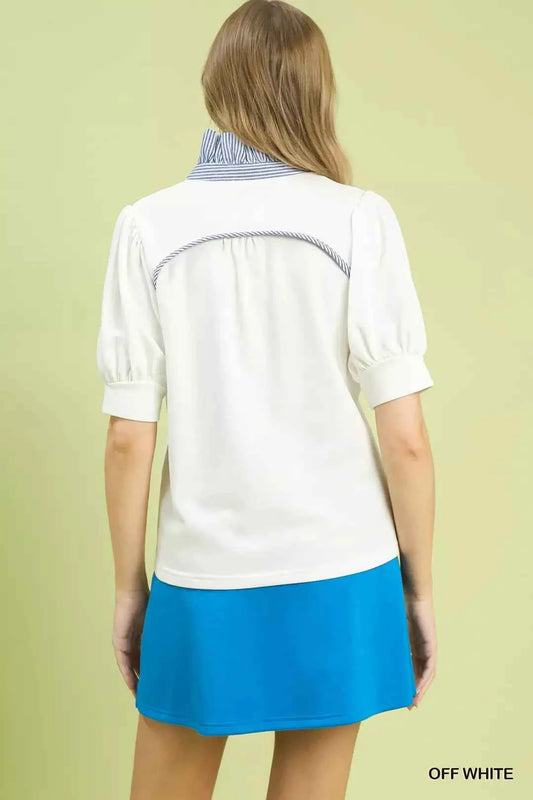 Umgee Striped Collar Popover Top