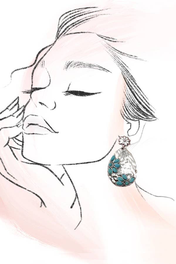 WESTERN FLORAL BOHO SILVER EARRINGS SILVER TONE