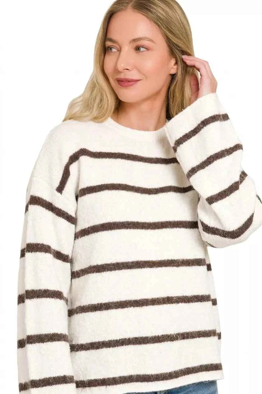 Zenana Wool Blend Striped Sweater