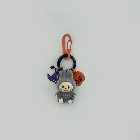 Halloween flocking mini Labubu keychain bag pendant: Gray Sitting Position