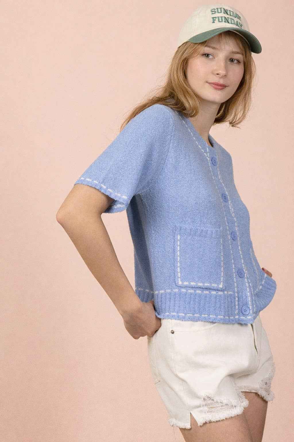 Stitch Detail Button Down Sweater Cardigan Top by Very J