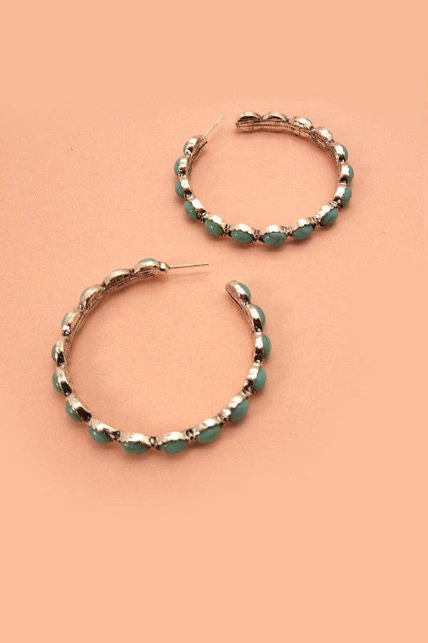 WESTERN TURQUOISE STONE HOOP EARRINGS