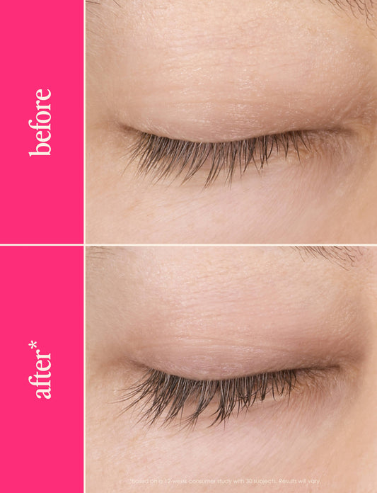 Grandelash MD eyelash serum with applicator on a light beige background