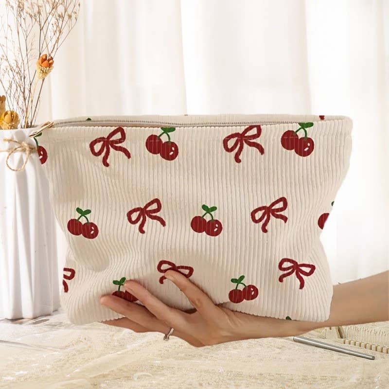 TRAVEL BOW CHERRY COSMETIC MAKEUP POUCH BAG | 40P553: BOW CHERRY