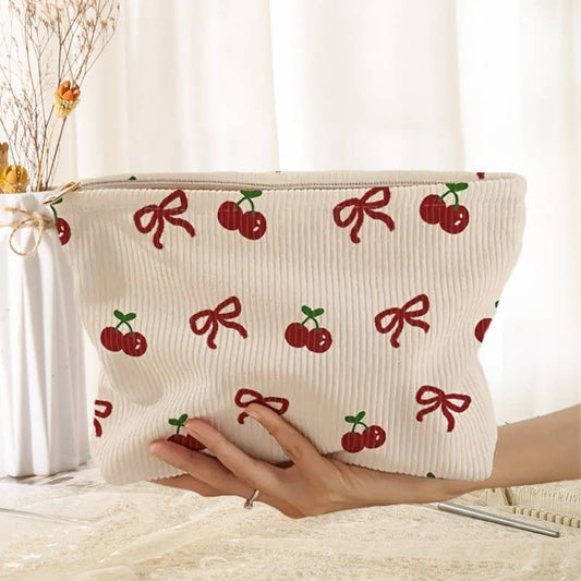 TRAVEL BOW CHERRY COSMETIC MAKEUP POUCH BAG | 40P553: BOW CHERRY