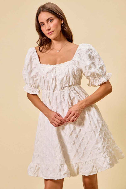 Ivory Texture Woven Ruching On Bust Mini Dress by So Me