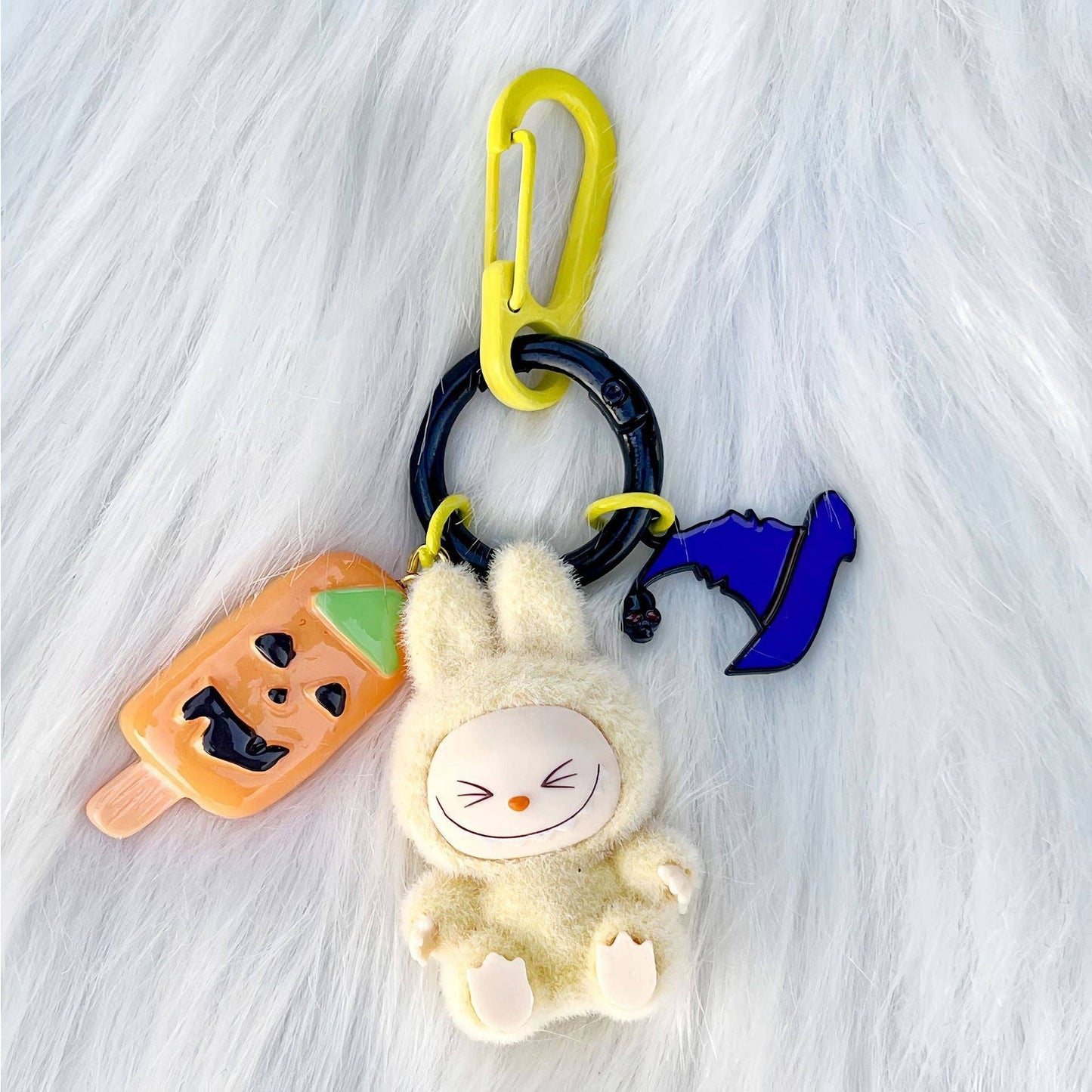 Halloween flocking mini Labubu keychain bag pendant: Gray Sitting Position